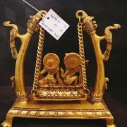 Pure Brass Radha Krishna Sitting On Swing / Pure & Antique 10″