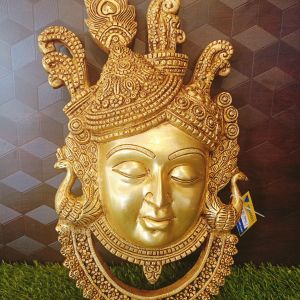 Brass Big Krishna Face With Designer Statue , Pure & Antique 18.5″