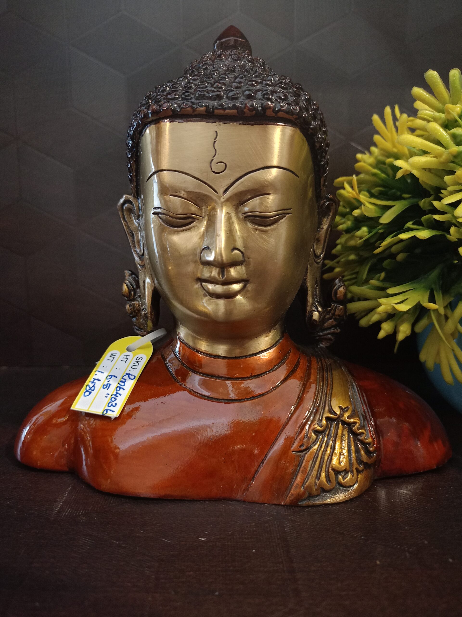 Brass Semi Coloured Buddha 6.5" 1 brass color buddha idol