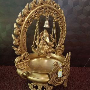 Brass Swing Ganesha Uruli / Home Decor 19″