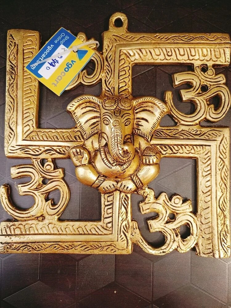 brass-om-swasthik-ganesha-idol-pooja-wall-hanging-antique-vgocart-coimbatore-india