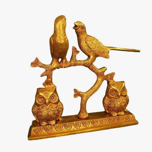 Brass Owls & Birds On Tree / Decor & Showpiece 8.5″