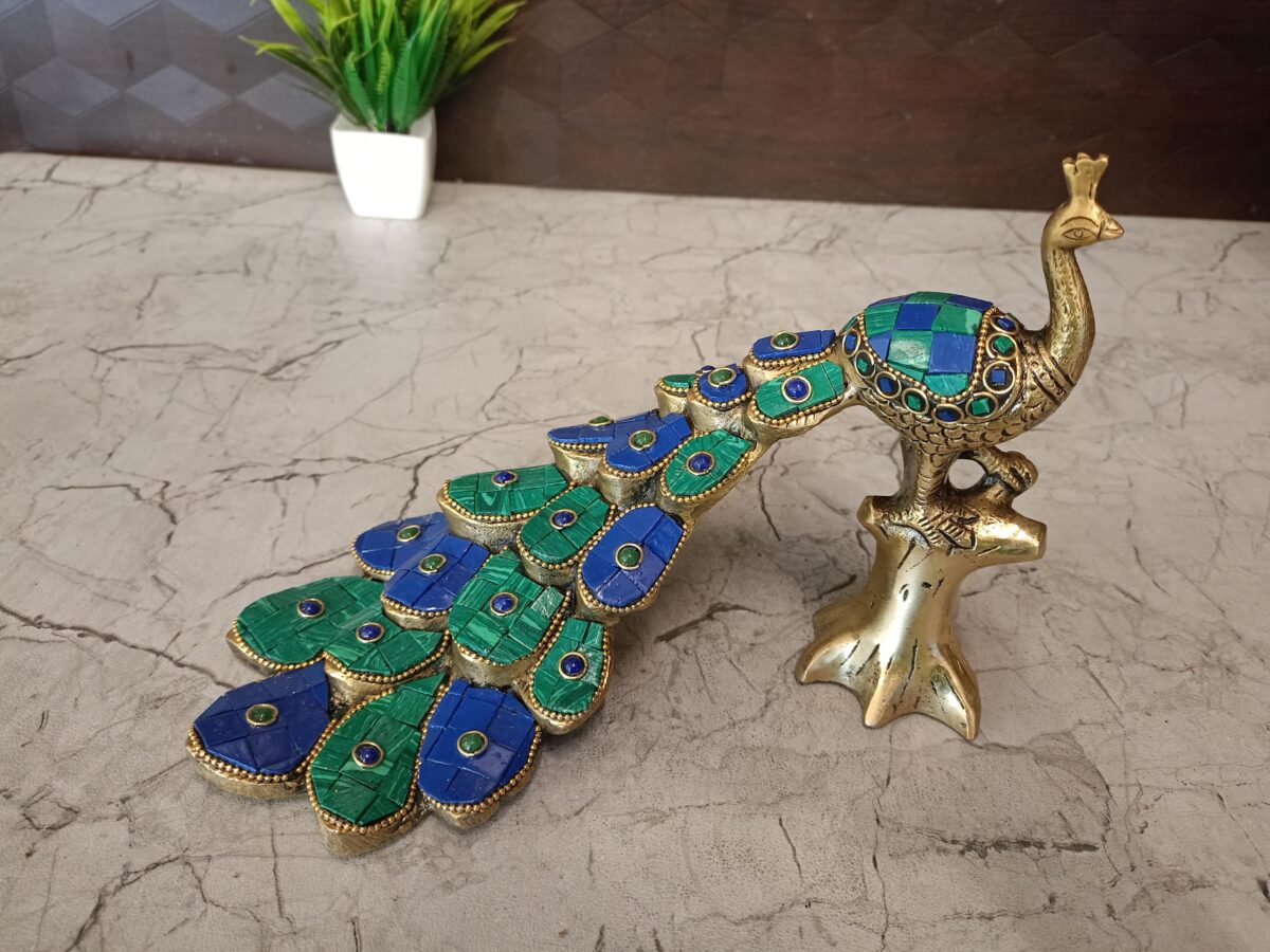 brass stone peacock idol pooja gift vgocart coimbatore india1 scaled
