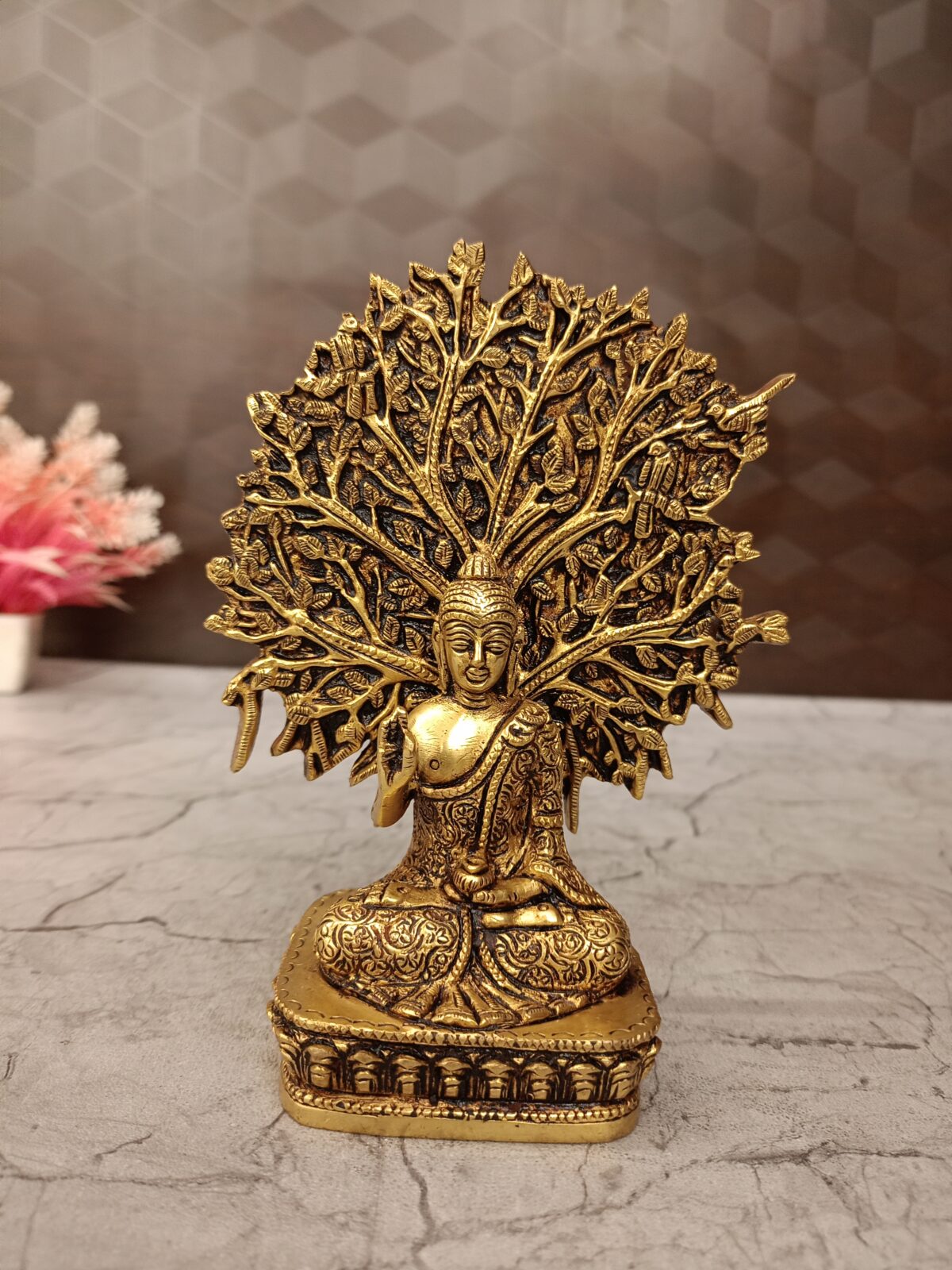 brass tree buddha idol