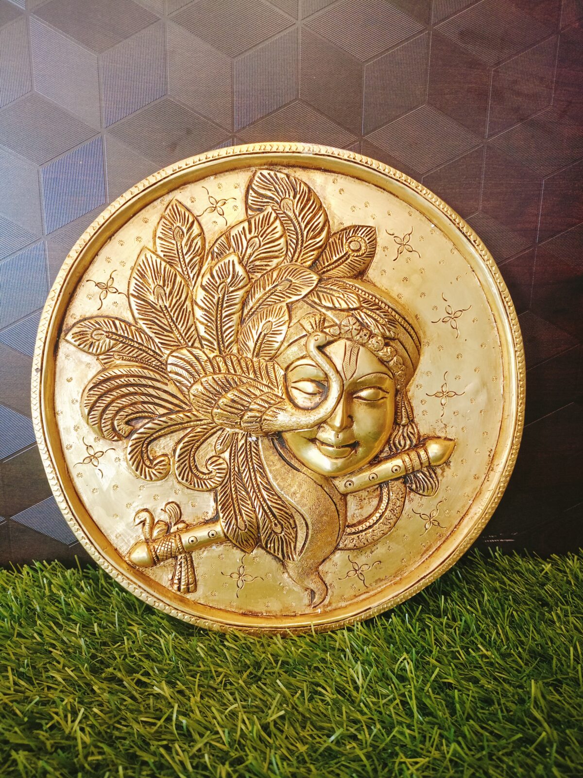Brass Peacock Krishna
