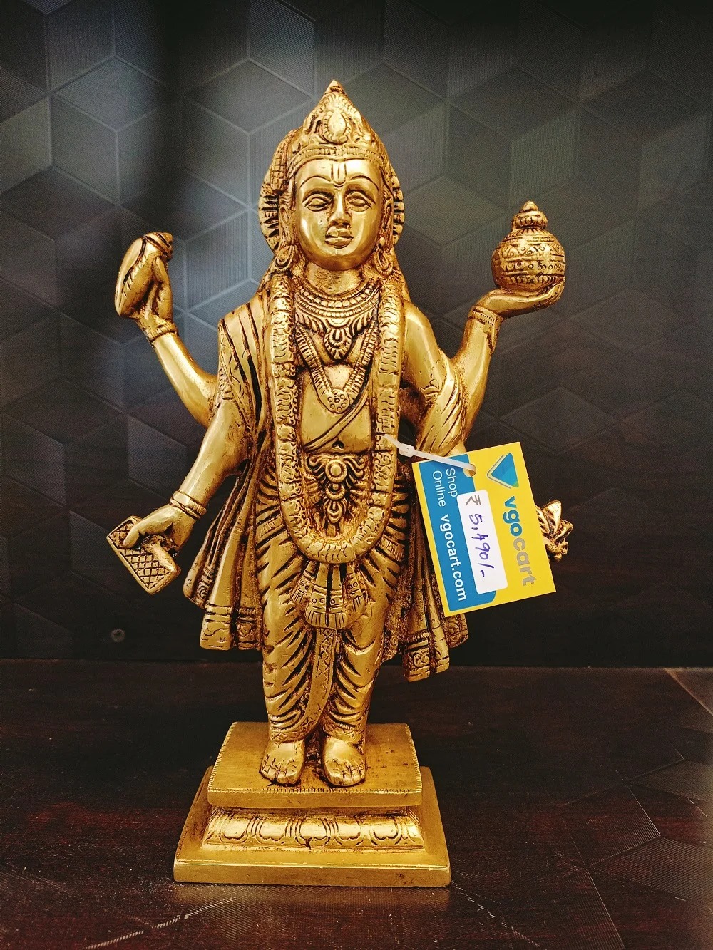 Brass Lord Dhanvantri Idol , Medition God 10″