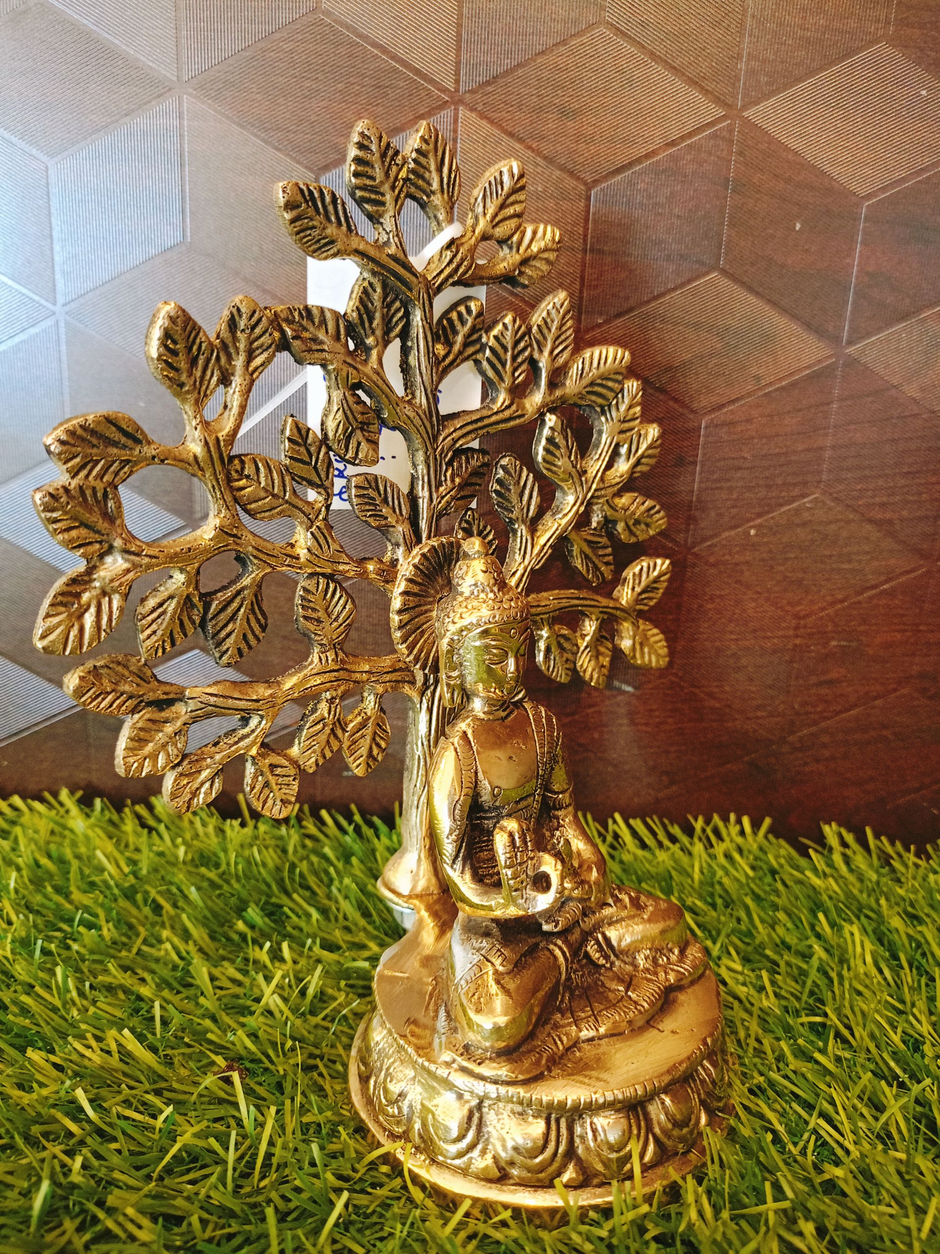 Brass Buddha With Tree Statue 7″