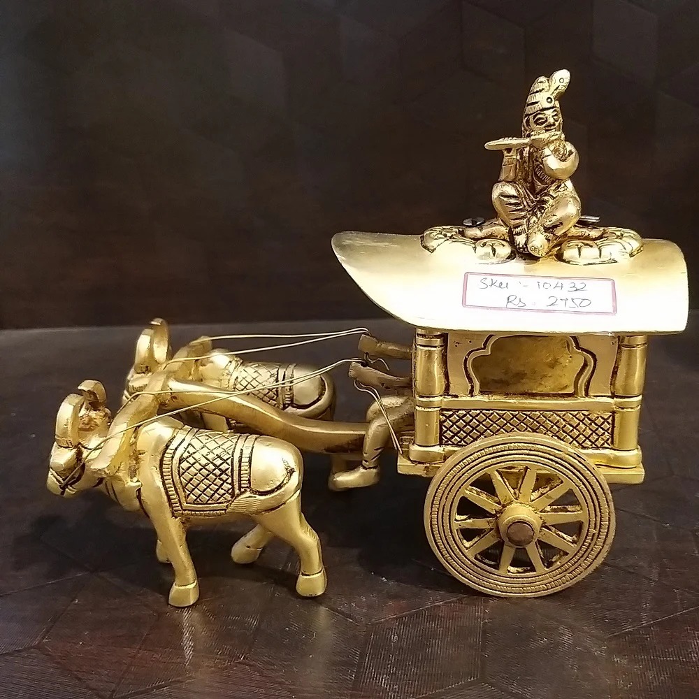 Brass Bullock Cart With Krishna idol 6″