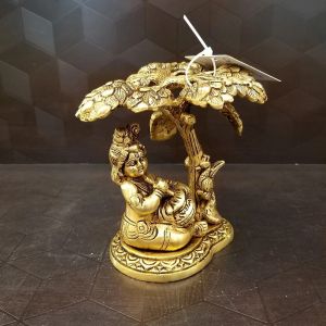 Brass Butter Krishna Under The Tree Idol 5″