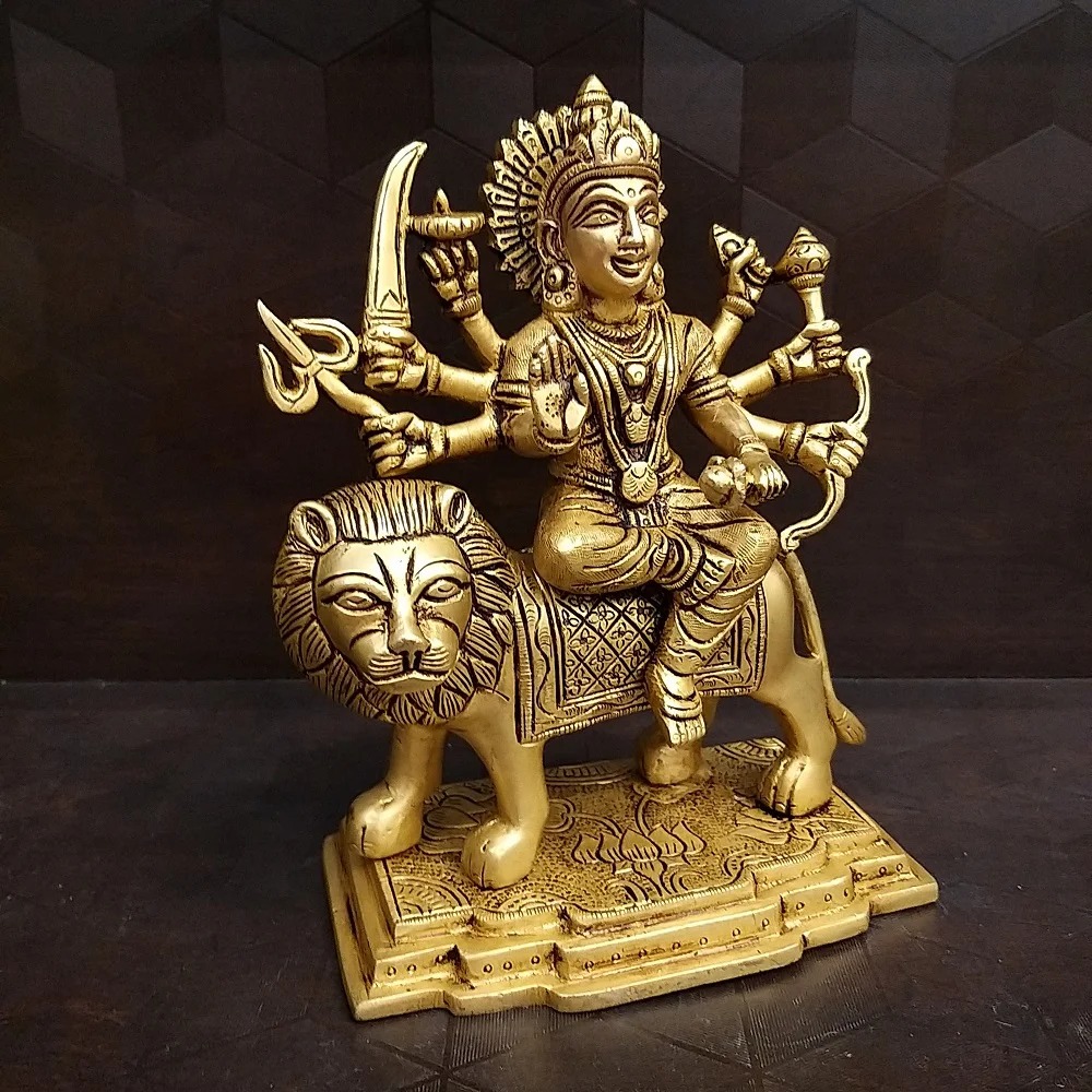 Brass Durgai Amman Golden Finish , Pure & Antique  8″