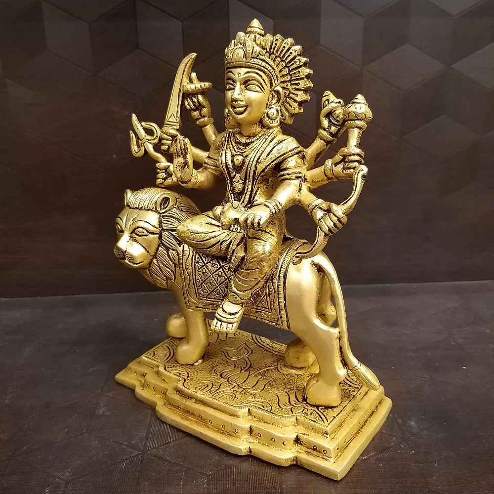 Brass Durgai Amman Golden Finish , Pure & Antique  8″