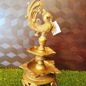 Brass Two Layer Peacock Diya , Pure & Antique 16″