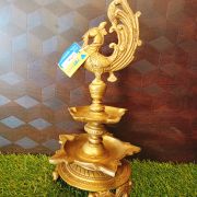 Brass Two Layer Peacock Diya , Pure & Antique 16″