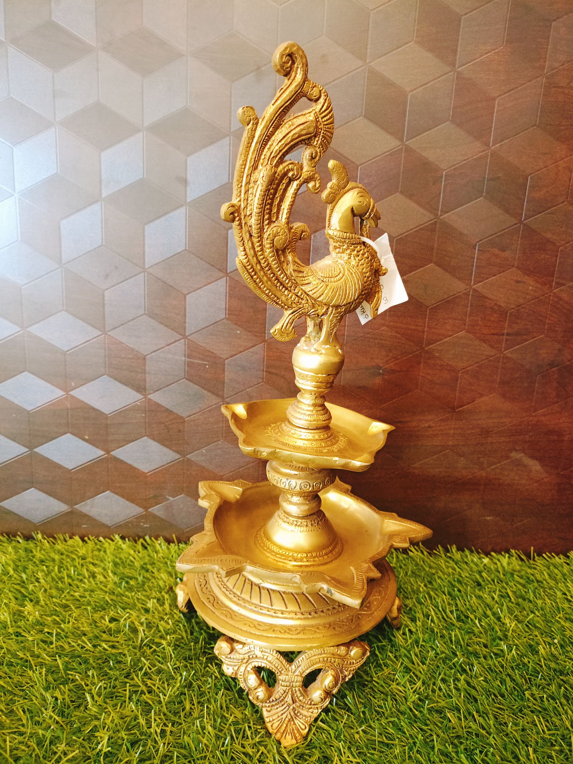 Brass Two Layer Peacock Diya , Pure & Antique 16″