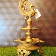 Brass Two Layer Peacock Diya , Pure & Antique 16″