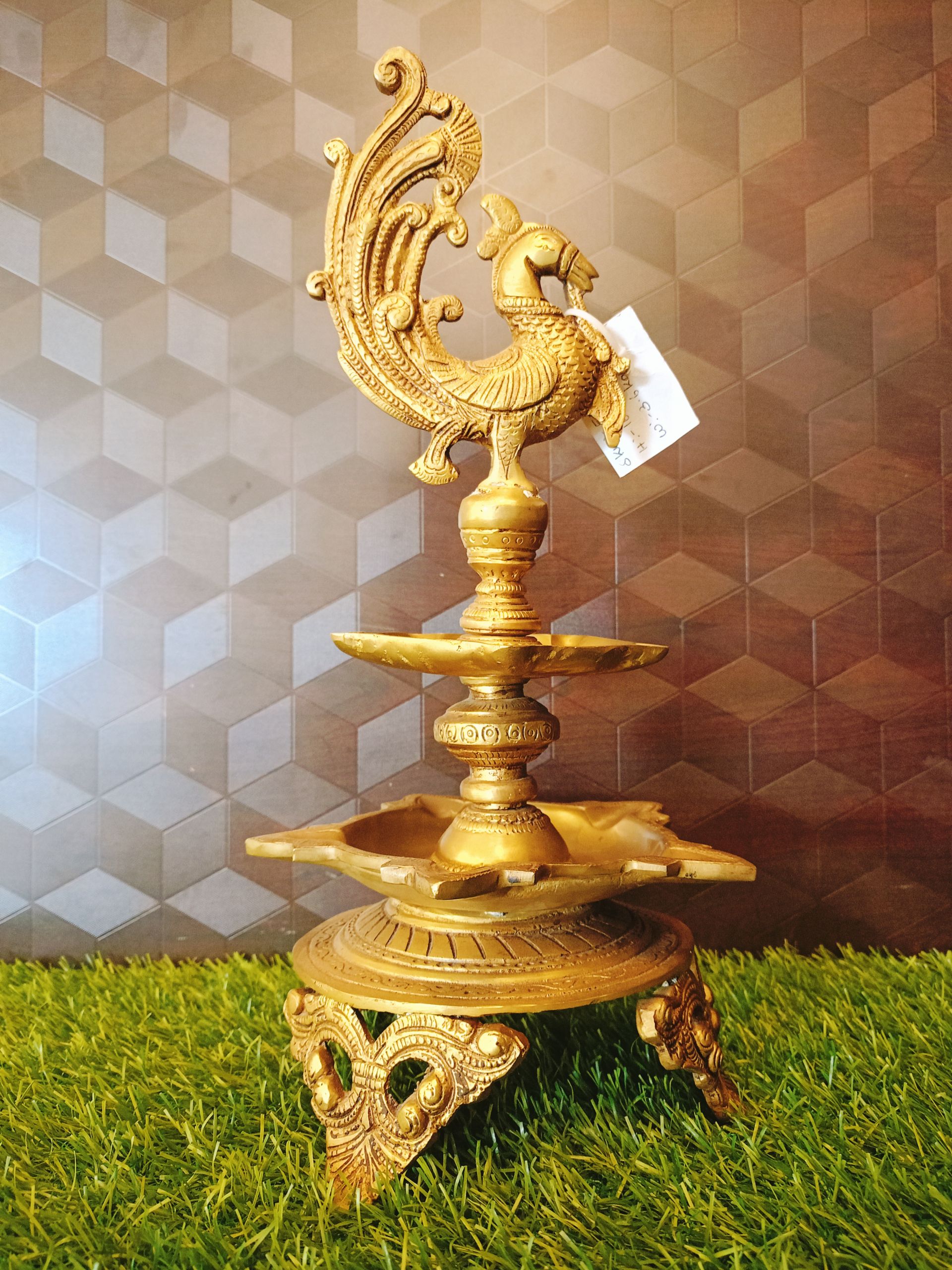 Brass Two Layer Peacock Diya , Pure & Antique 16″