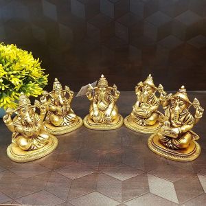 Brass Ganesha Musical set Idol 4″ / Pure & Antique