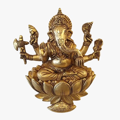 Brass Ganesha Wall Hanging With Lotus Base 12″ , Pure & Antique