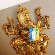 Brass Ganesha Wall Hanging With Lotus Base 12″ , Pure & Antique