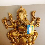 Brass Ganesha Wall Hanging With Lotus Base 12″ , Pure & Antique