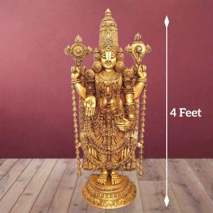 Brass Perumal Balaji Golden Finish Idol , Pure & Antique “4” Feet