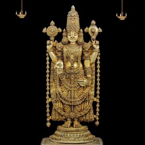 Brass Perumal Balaji Golden Finish Idol , Pure & Antique “4” Feet