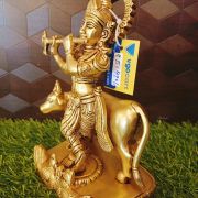 Brass Krishna With Cow Idol 8″ , Pure & Antique