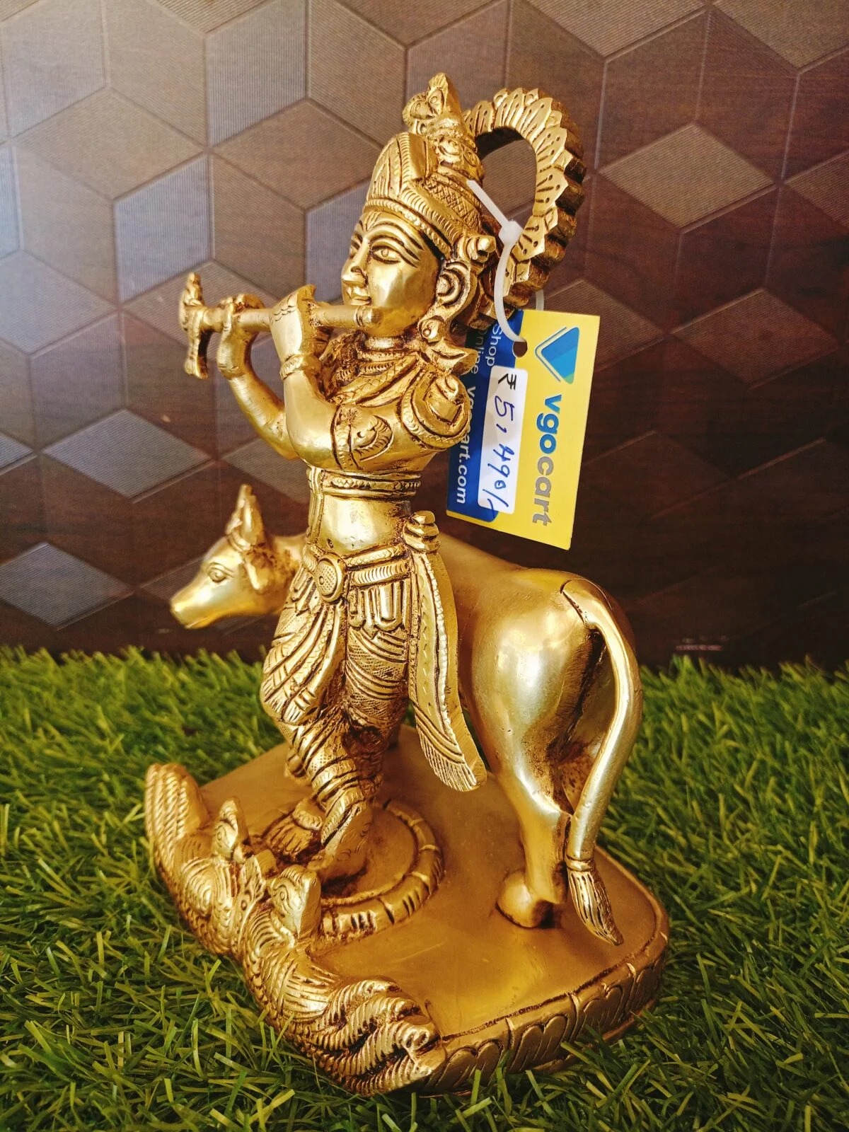 Brass Krishna With Cow Idol 8″ , Pure & Antique