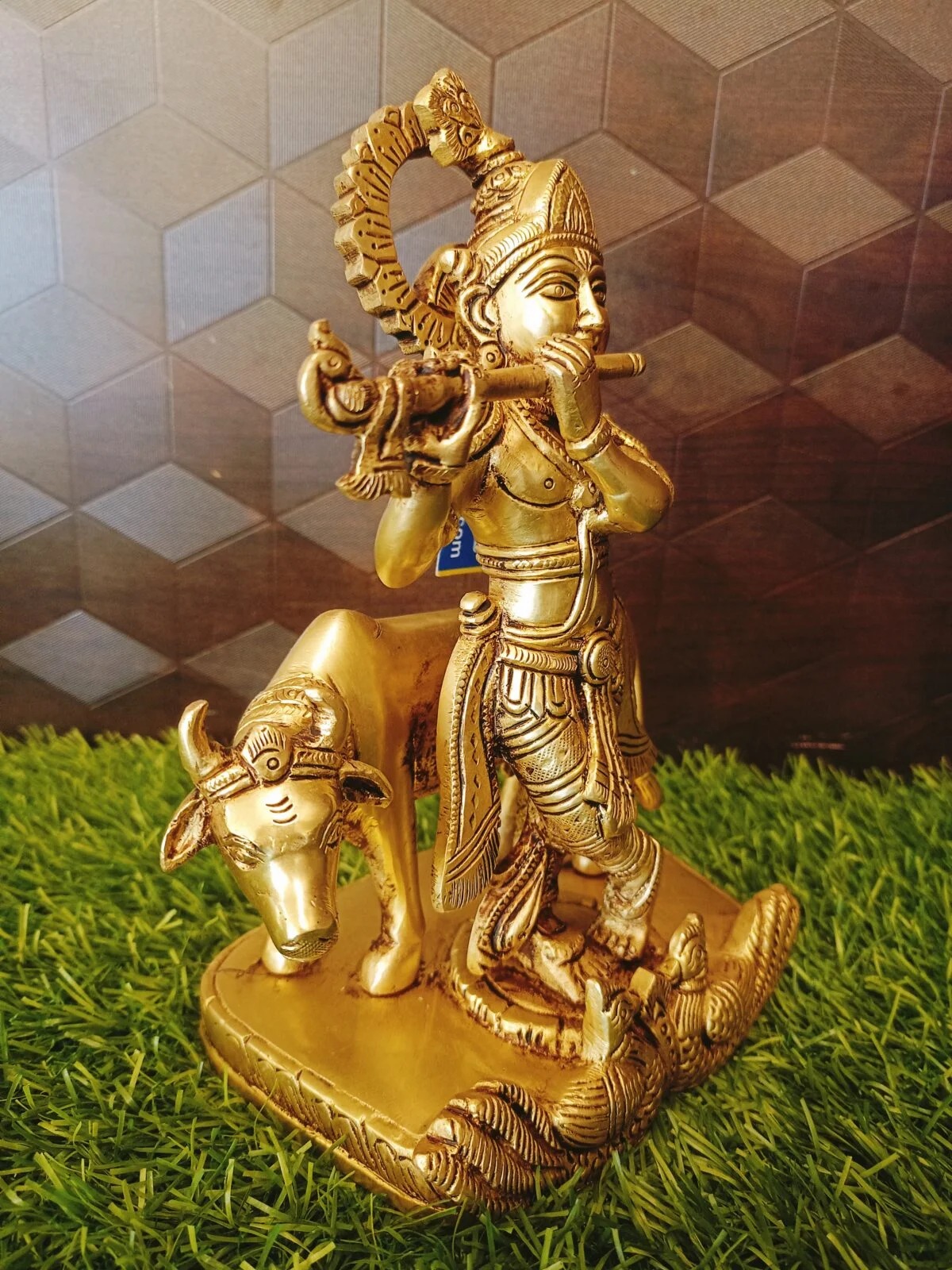 Brass Krishna With Cow Idol 8″ , Pure & Antique