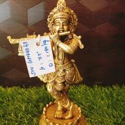 Brass Lord Krishna On Lotus Base Statue 7.5″