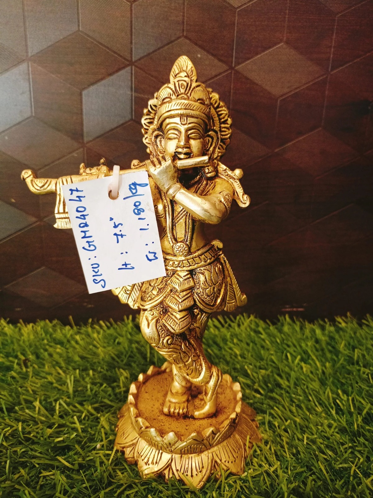 Brass Lord Krishna On Lotus Base Statue 7.5″