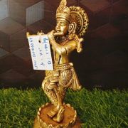 Brass Lord Krishna On Lotus Base Statue 7.5″