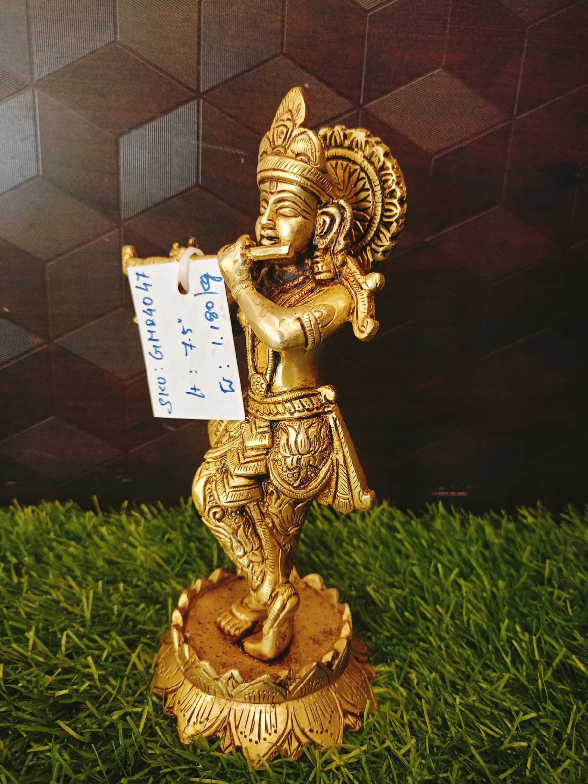 Brass Lord Krishna On Lotus Base Statue 7.5″