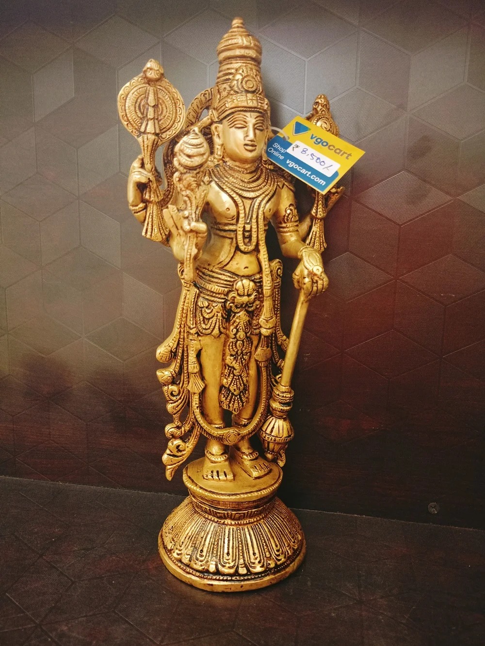 Brass Maha Vishnu Statue , Pure & Antique 12.5″