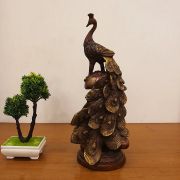 Brass Brown Big Peacoke Sitting On Mushroom 15.5″ , Pure & Antique