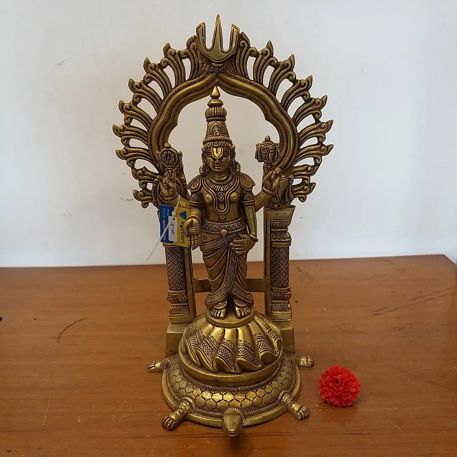 Brass Big Perumal On Tortoise Idol , Pure & Antique 17″