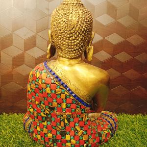 Brass Stone Buddha Statue , Pure & Antique 12″