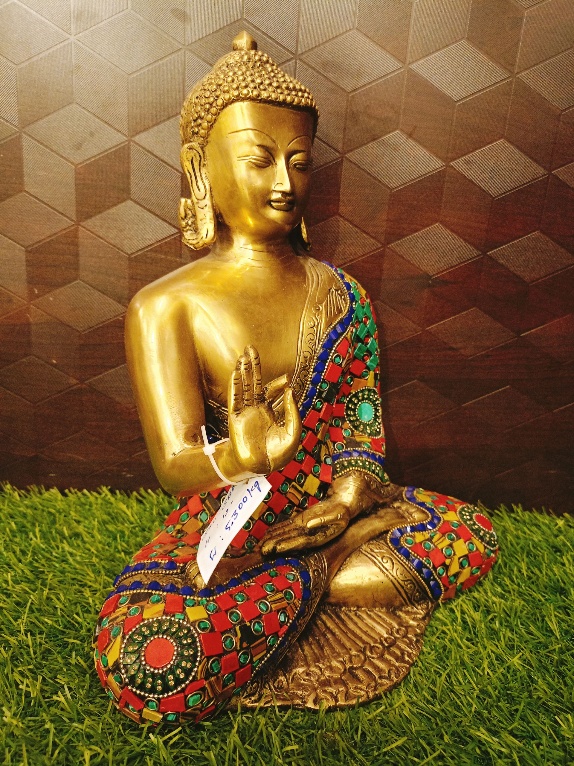 Brass Stone Buddha Statue , Pure & Antique 12″