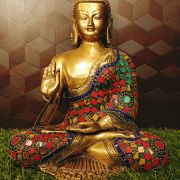 Brass Stone Buddha Statue , Pure & Antique 12″