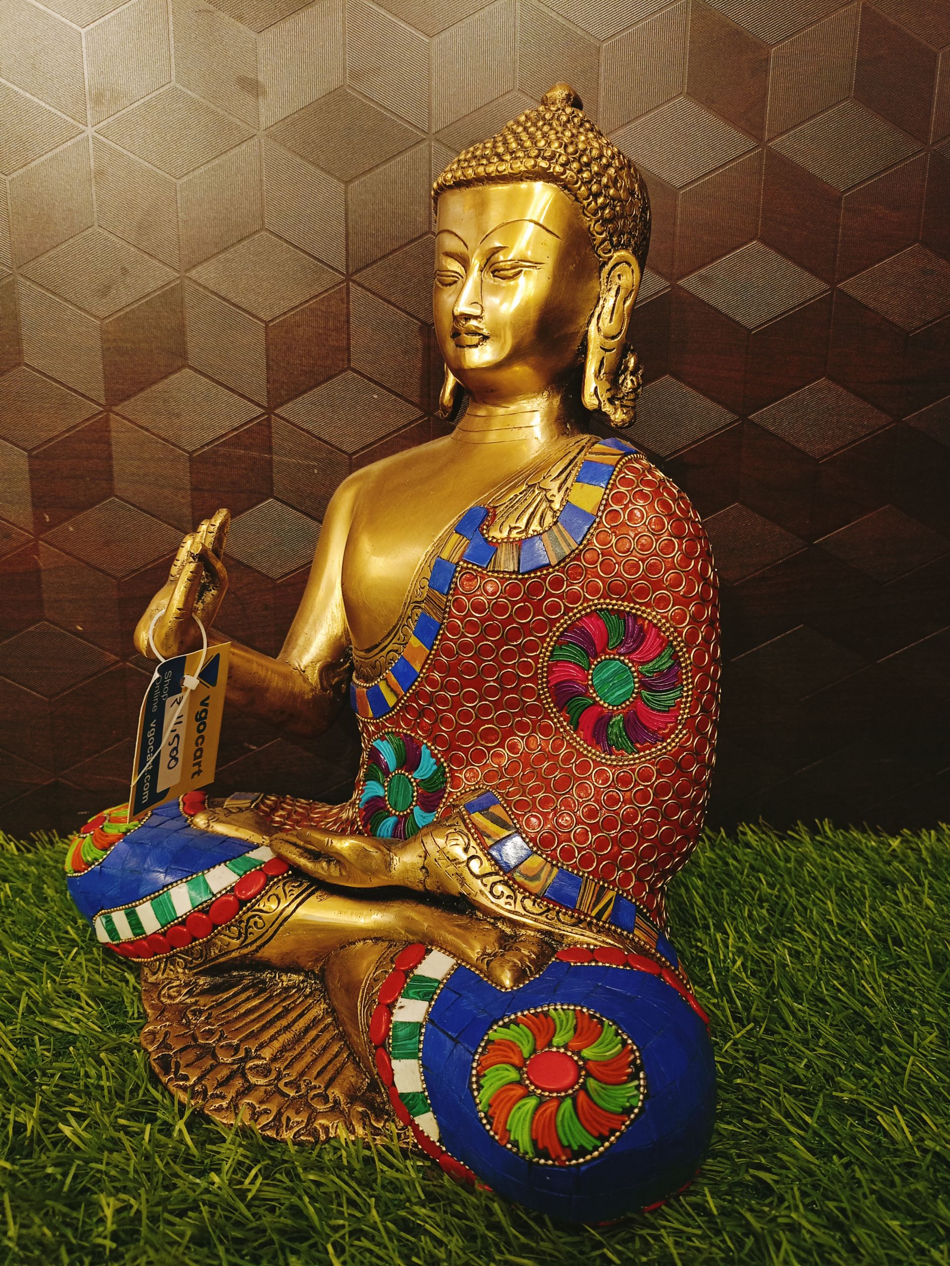 Brass Stone Buddha Statue 12″ , Pure & Antique