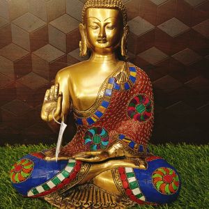 Brass Stone Buddha Statue 12″ , Pure & Antique