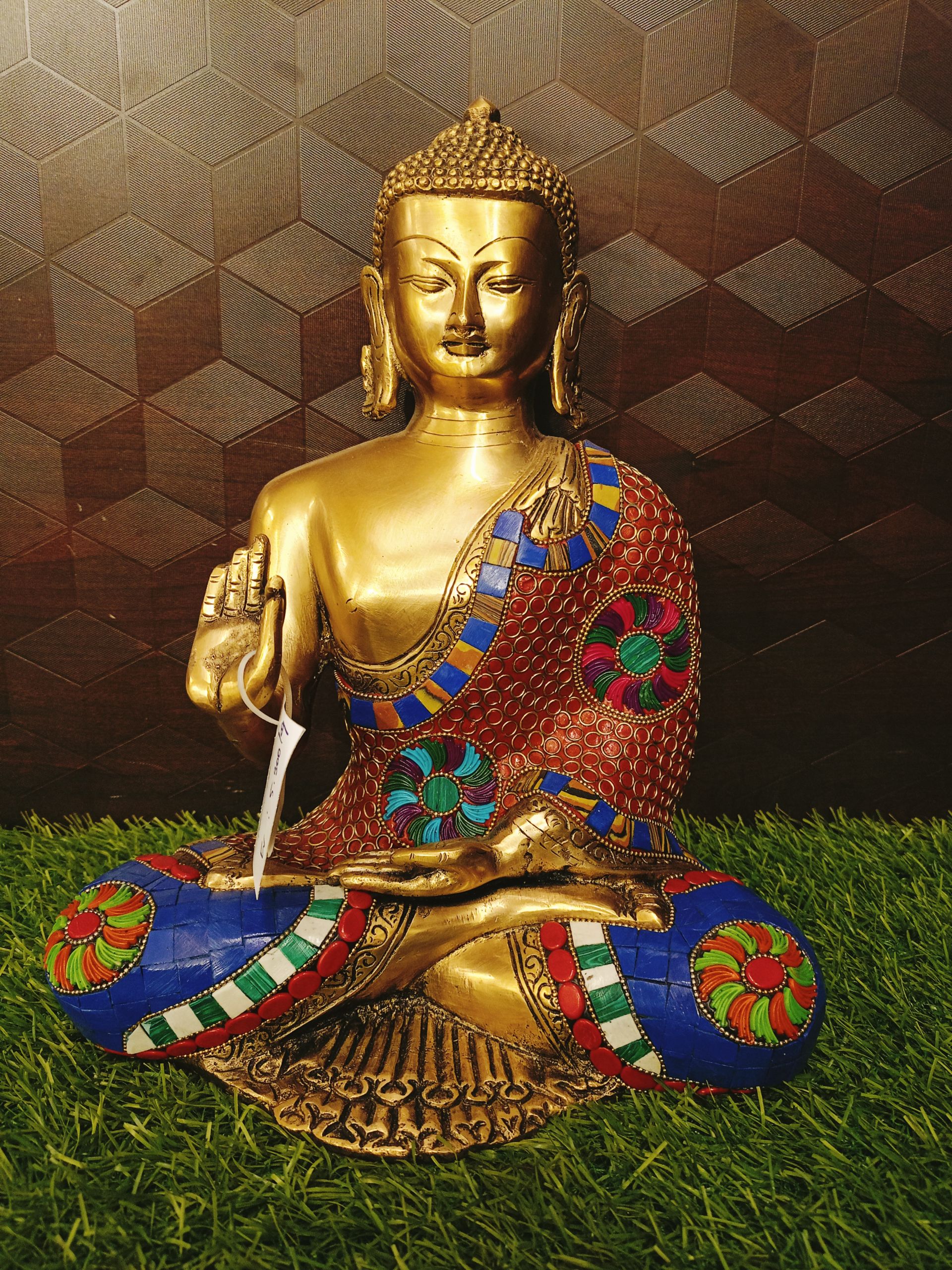 Brass Stone Buddha Statue 12″ , Pure & Antique