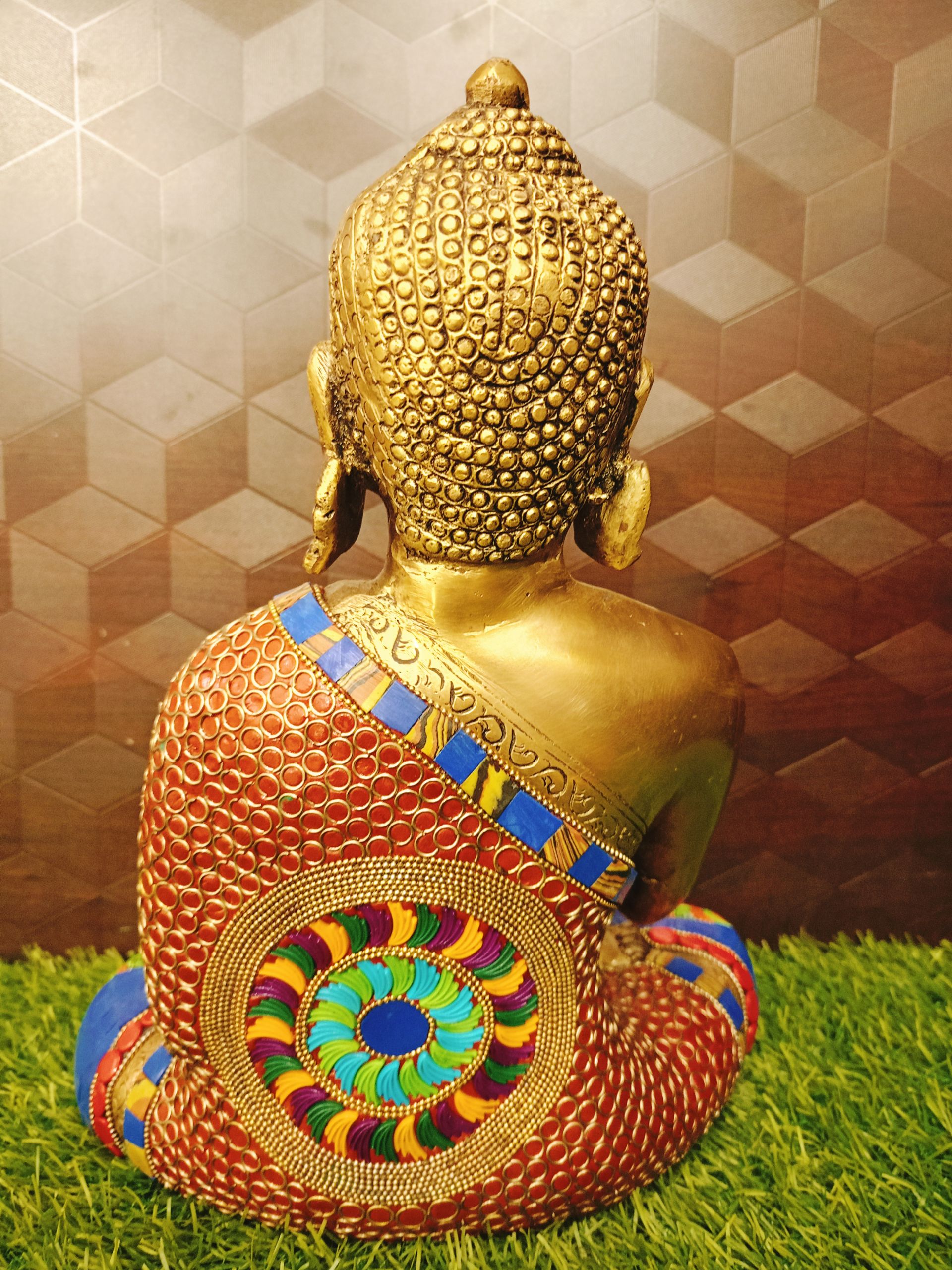 Brass Stone Buddha Statue 12″ , Pure & Antique