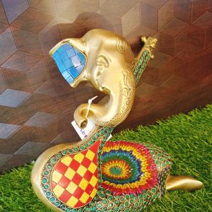 Brass Morden Stone Ganesha Playing Trambura 9″ , Pure & Antique