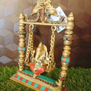 Brass Swing Ganesha With Stone Finish 10″