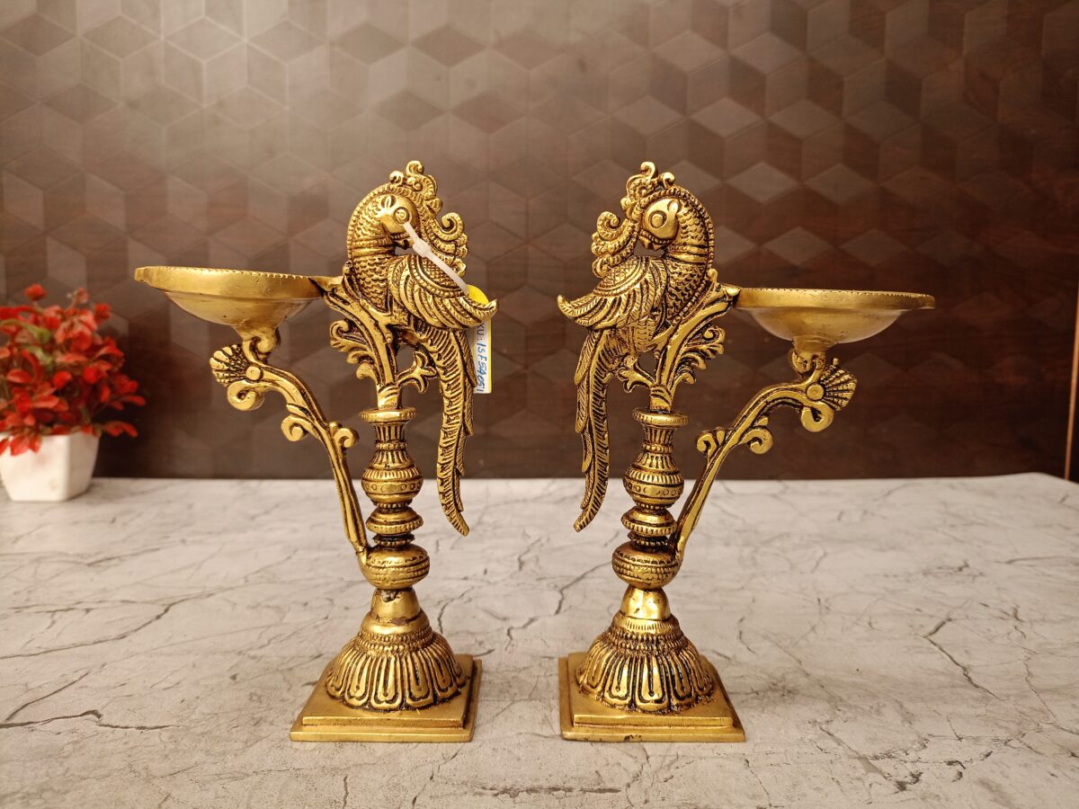 brass parrot diya pooja gift vgocart coimbatore india2 scaled