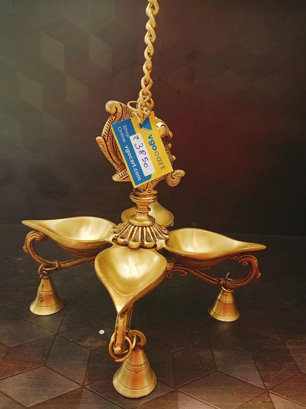 Brass Four Face Annam Hanging Diya With Bells | Pure Brass Four Face Vilakku With Bells 22″