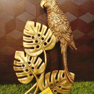 Brass Single Parrot with Leaves Wall Mount , Pure & Antique 13″