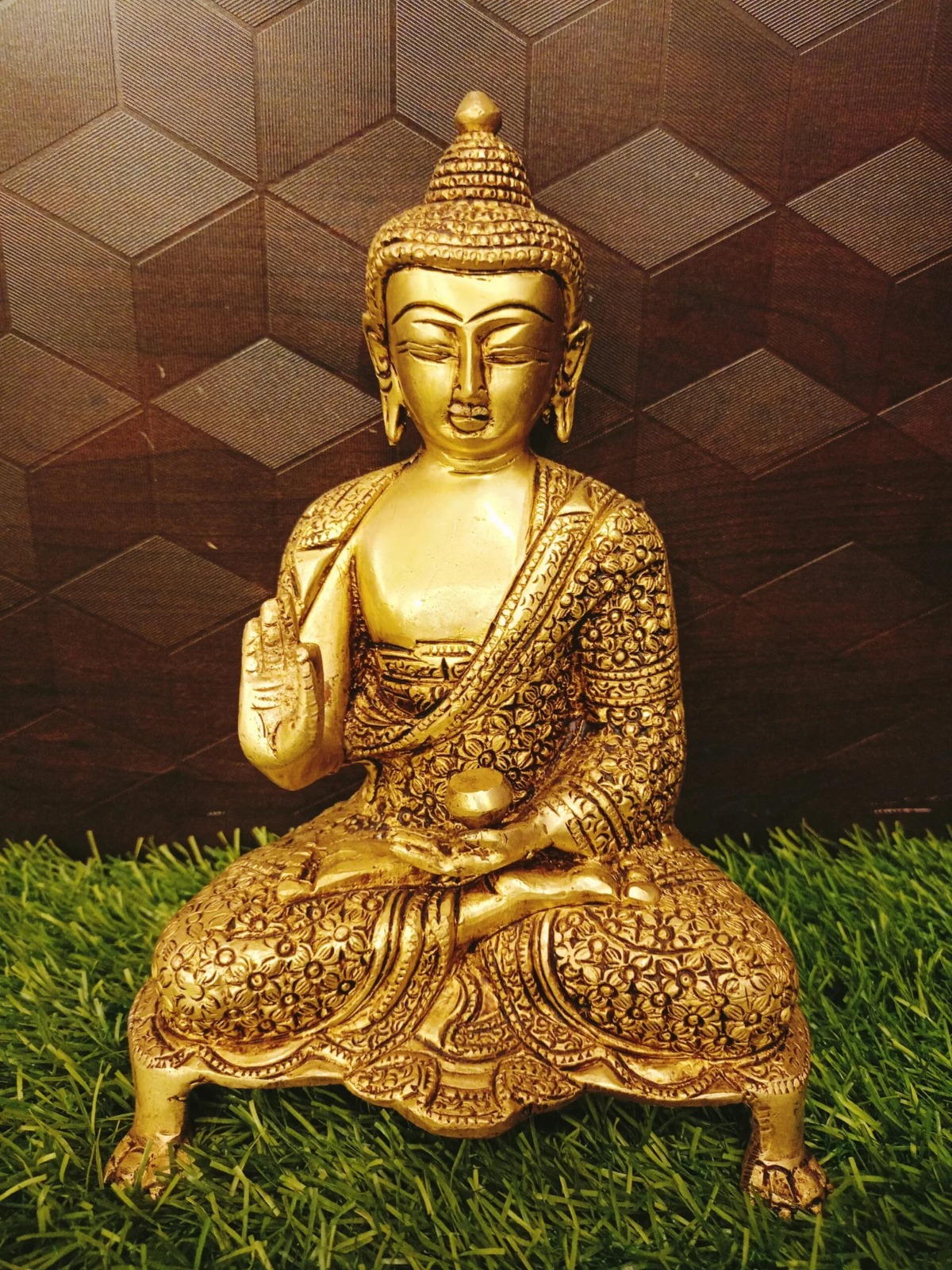 Brass Designer Buddha Idol 9″ , Pure & Antique