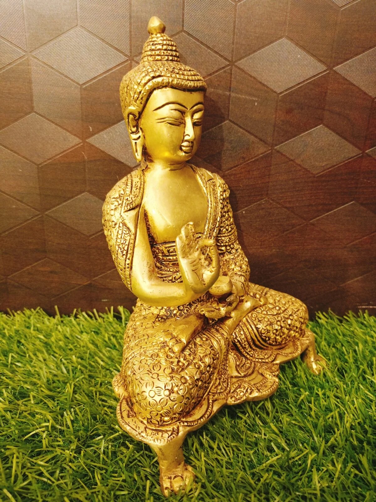 Brass Designer Buddha Idol 9″ , Pure & Antique